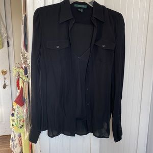 Shear Tailored  Silk Lauren by Ralph Lauren Tailored  Blouse with Poly Camisole